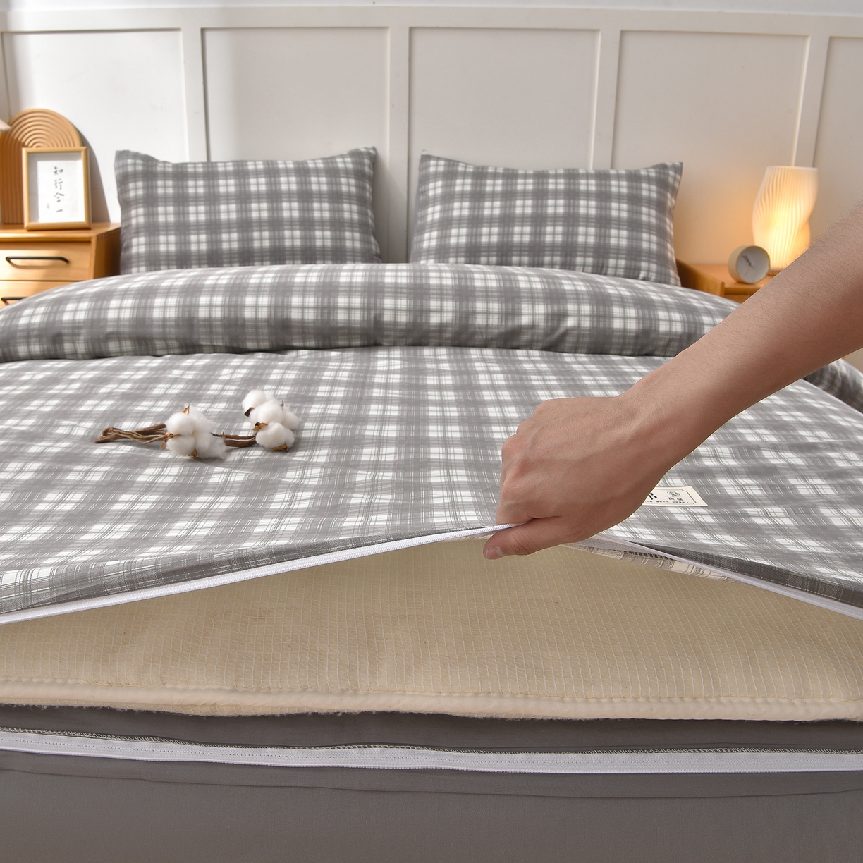 91家纺网 家纺一手货源 找家纺 锦逸家居 2025新款A类水洗棉棉花被被子被芯 艾琳-灰