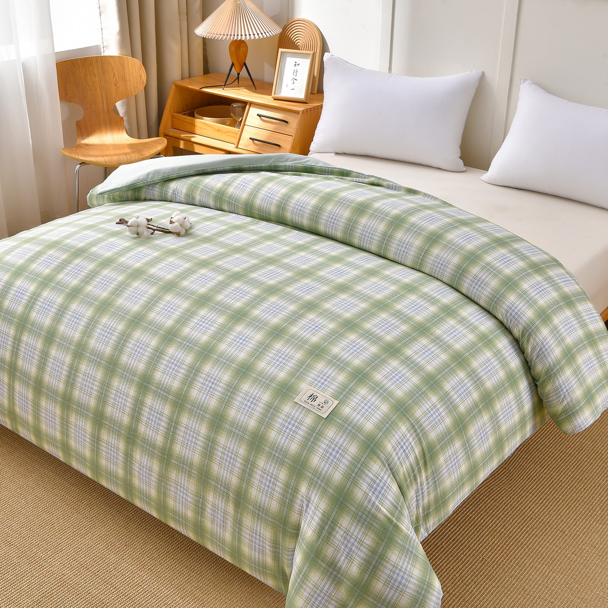 91家纺网 家纺一手货源 找家纺 锦逸家居 2025新款A类水洗棉棉花被被子被芯 达伦-绿