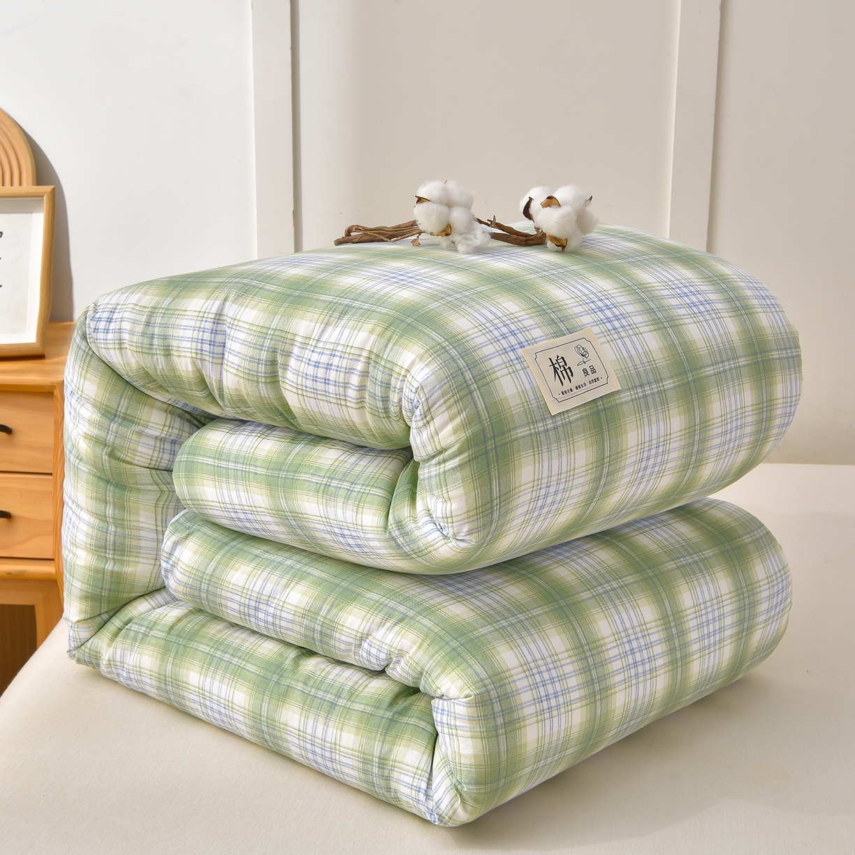 91家纺网 家纺一手货源 找家纺 锦逸家居 2025新款A类水洗棉棉花被被子被芯 达伦-绿