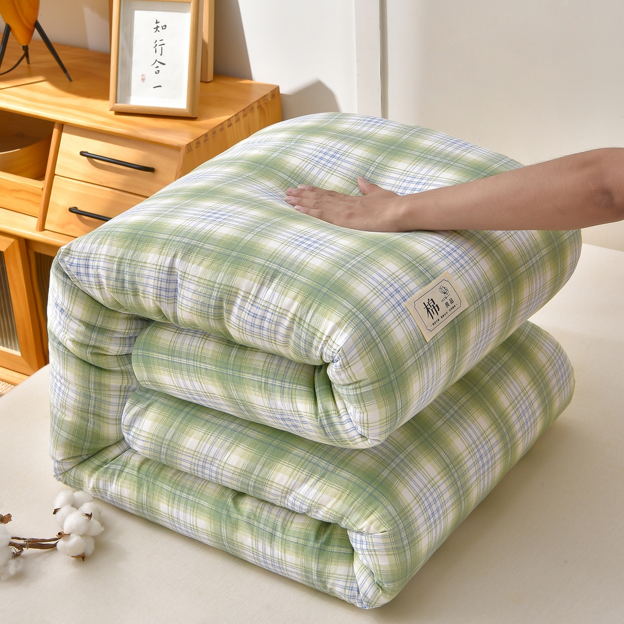 91家纺网 家纺一手货源 找家纺 锦逸家居 2025新款A类水洗棉棉花被被子被芯 达伦-绿