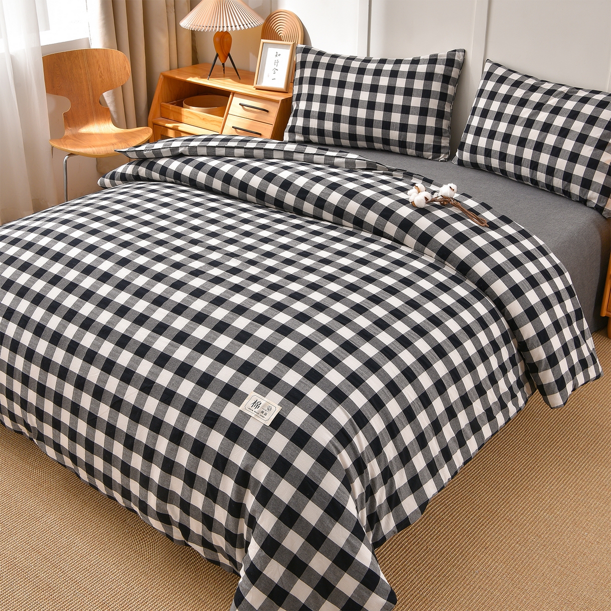 91家纺网 家纺一手货源 找家纺 锦逸家居 2025新款A类水洗棉棉花被被子被芯 灰白中格