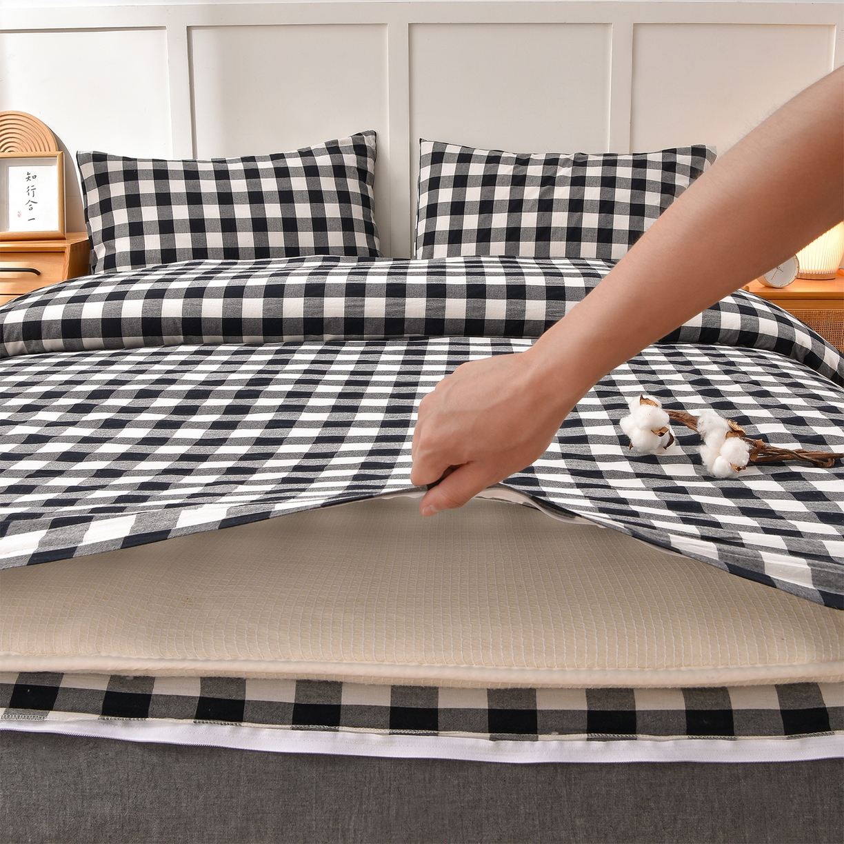 91家纺网 家纺一手货源 找家纺 锦逸家居 2025新款A类水洗棉棉花被被子被芯 灰白中格