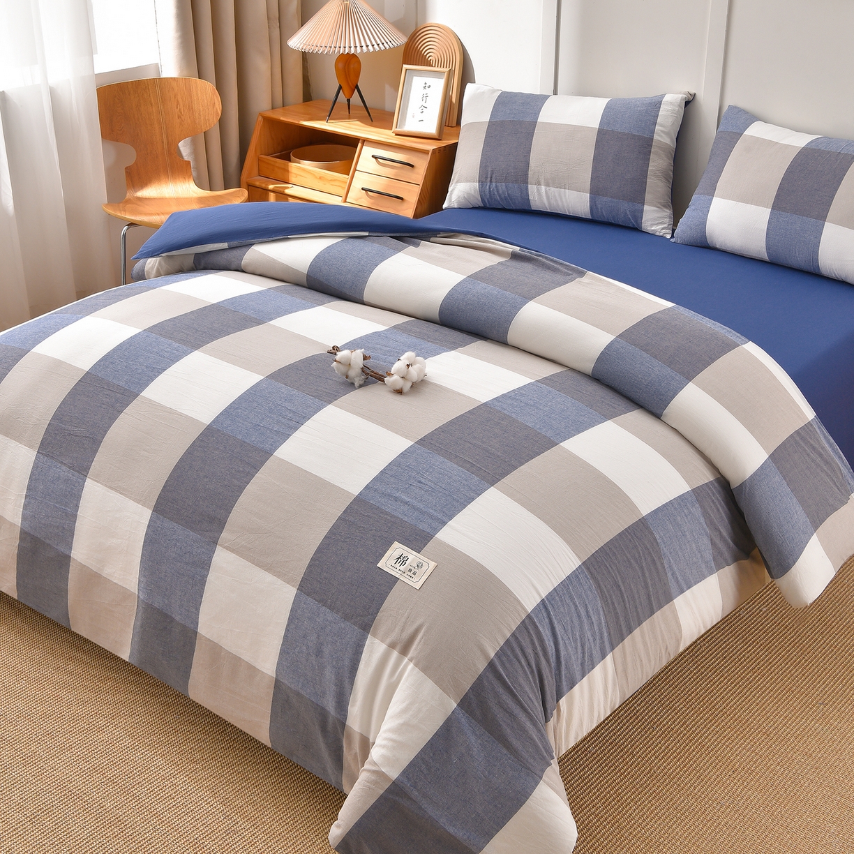 91家纺网 家纺一手货源 找家纺 锦逸家居 2025新款A类水洗棉棉花被被子被芯 灰大格