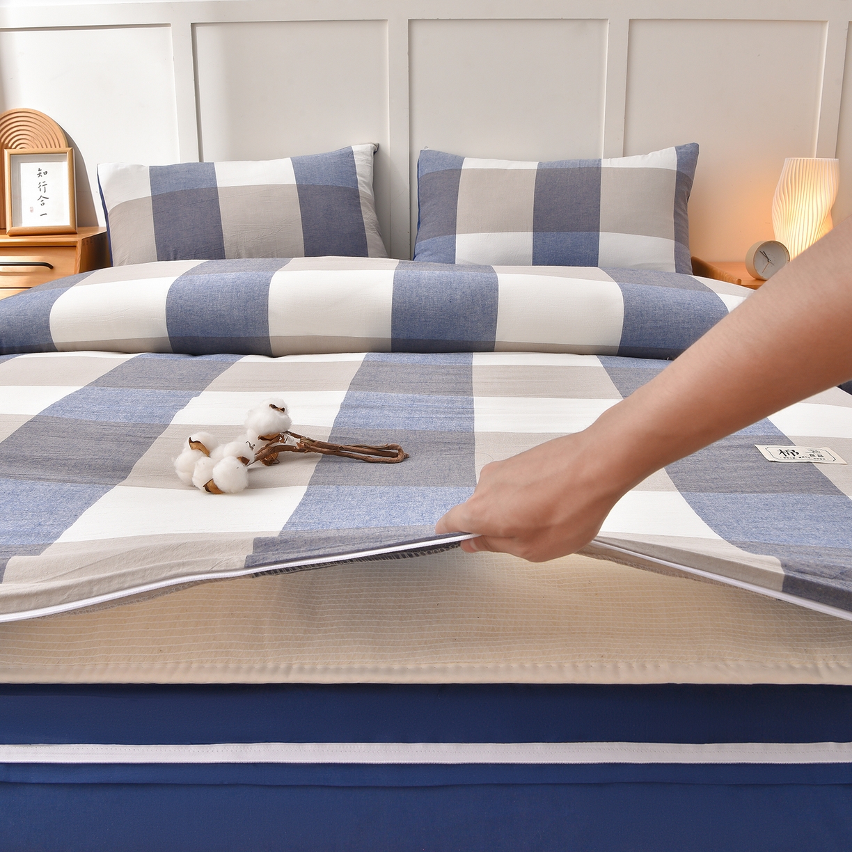 91家纺网 家纺一手货源 找家纺 锦逸家居 2025新款A类水洗棉棉花被被子被芯 灰大格