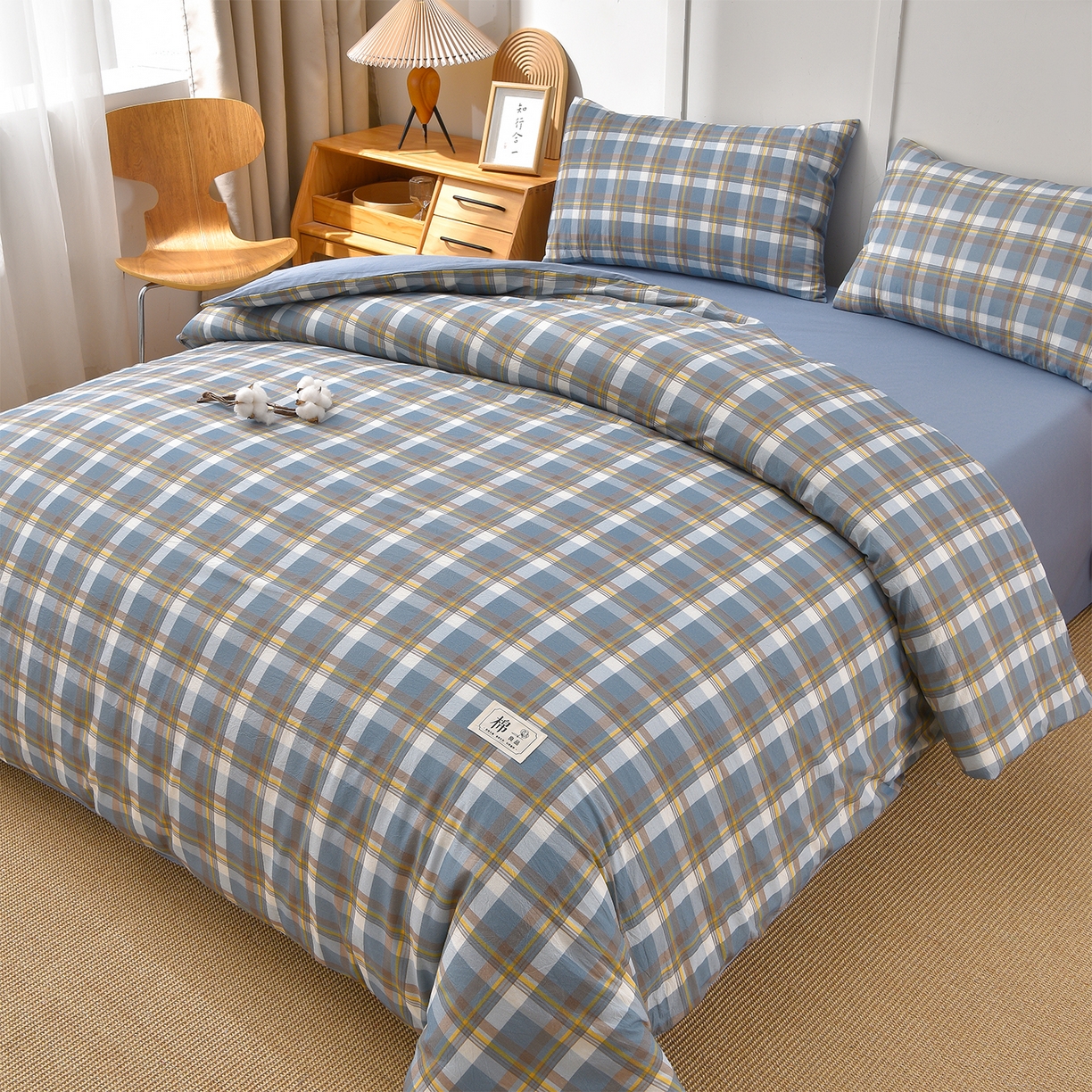 91家纺网 家纺一手货源 找家纺 锦逸家居 2025新款A类水洗棉棉花被被子被芯 简析蓝