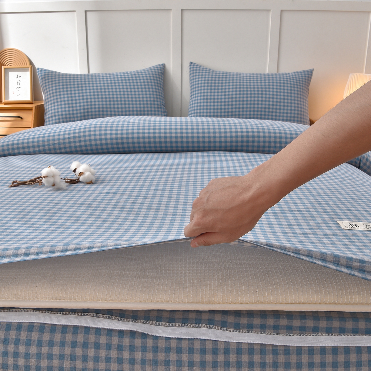 91家纺网 家纺一手货源 找家纺 锦逸家居 2025新款A类水洗棉棉花被被子被芯 蓝小格