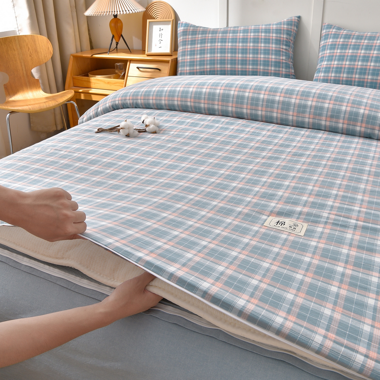 91家纺网 家纺一手货源 找家纺 锦逸家居 2025新款A类水洗棉棉花被被子被芯 洛可可-蓝