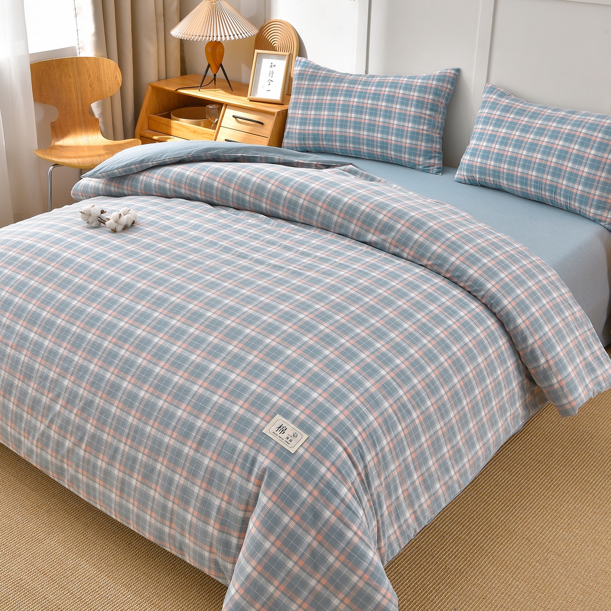 91家纺网 家纺一手货源 找家纺 锦逸家居 2025新款A类水洗棉棉花被被子被芯 洛可可-蓝