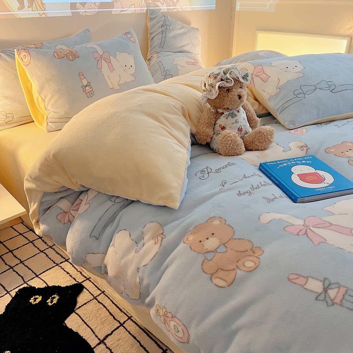 91家纺网 家纺一手货源 找家纺 （总）瑞莱 2025新款A类200克高克重秋冬印花牛奶绒四件套-卡通系列