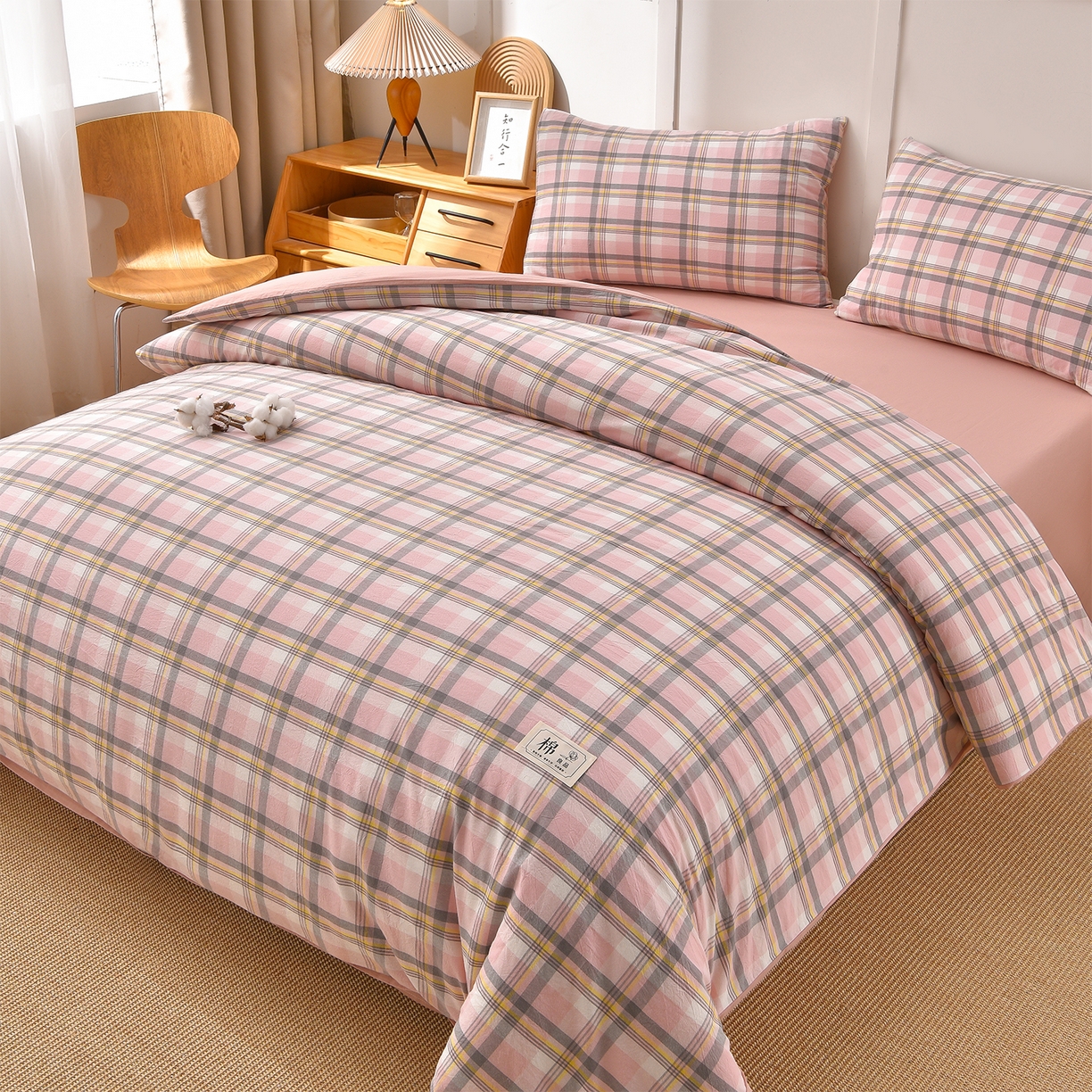 91家纺网 家纺一手货源 找家纺 锦逸家居 2025新款A类水洗棉棉花被被子被芯 清新粉