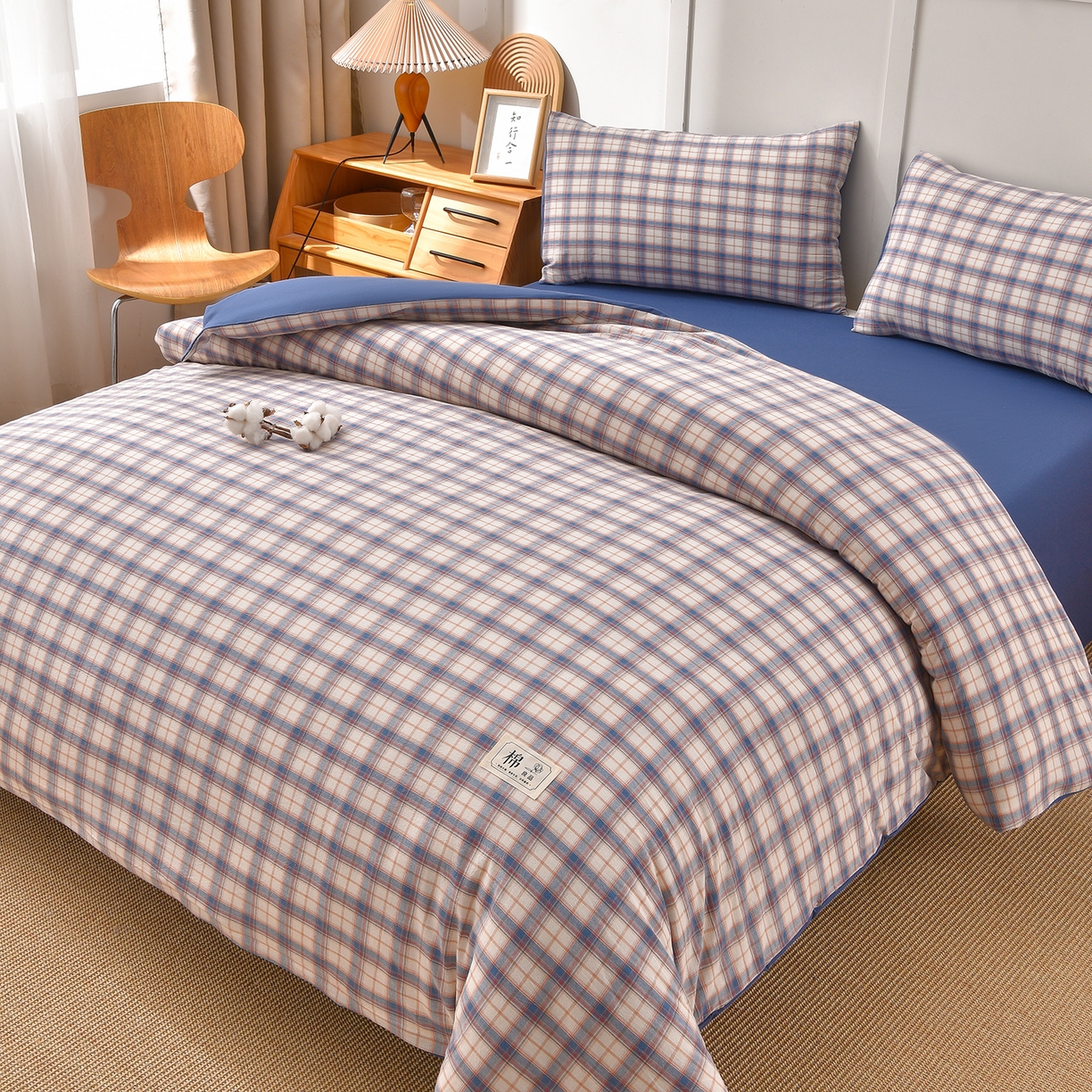 91家纺网 家纺一手货源 找家纺 锦逸家居 2025新款A类水洗棉棉花被被子被芯 清延-蓝