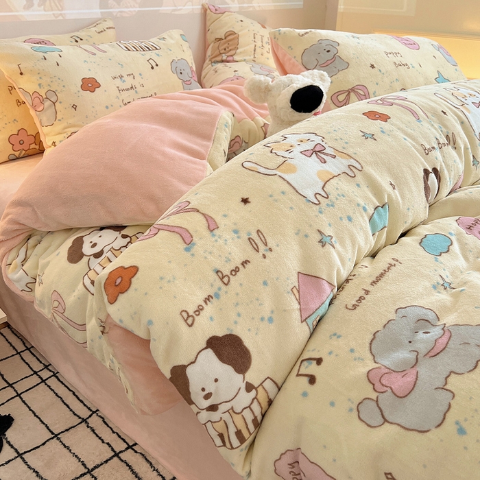 91家纺网 家纺一手货源 找家纺 （总）瑞莱 2025新款A类200克高克重秋冬印花牛奶绒四件套-卡通系列