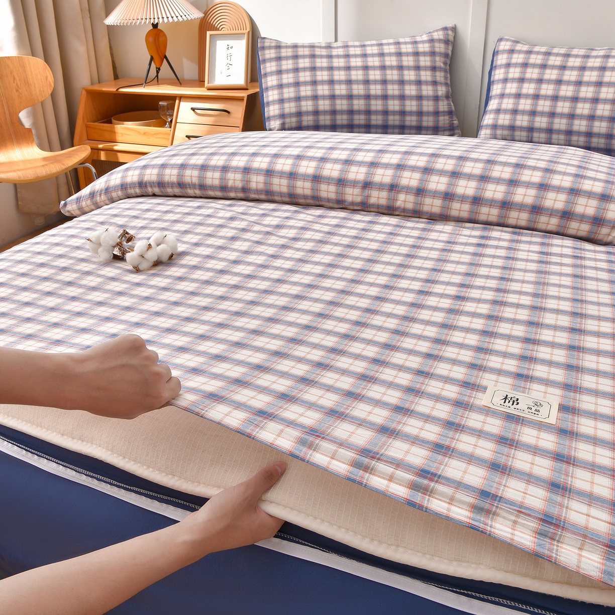 91家纺网 家纺一手货源 找家纺 锦逸家居 2025新款A类水洗棉棉花被被子被芯 清延-蓝