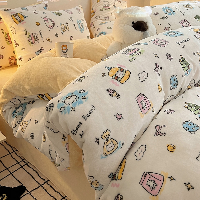 91家纺网 家纺一手货源 找家纺 （总）瑞莱 2025新款A类200克高克重秋冬印花牛奶绒四件套-卡通系列