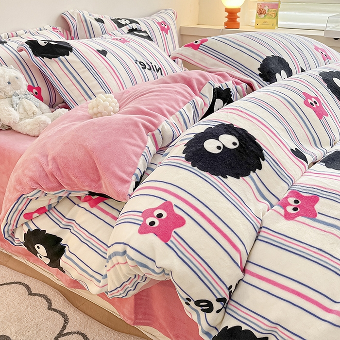 91家纺网 家纺一手货源 找家纺 （总）瑞莱 2025新款A类200克高克重秋冬印花牛奶绒四件套-卡通系列