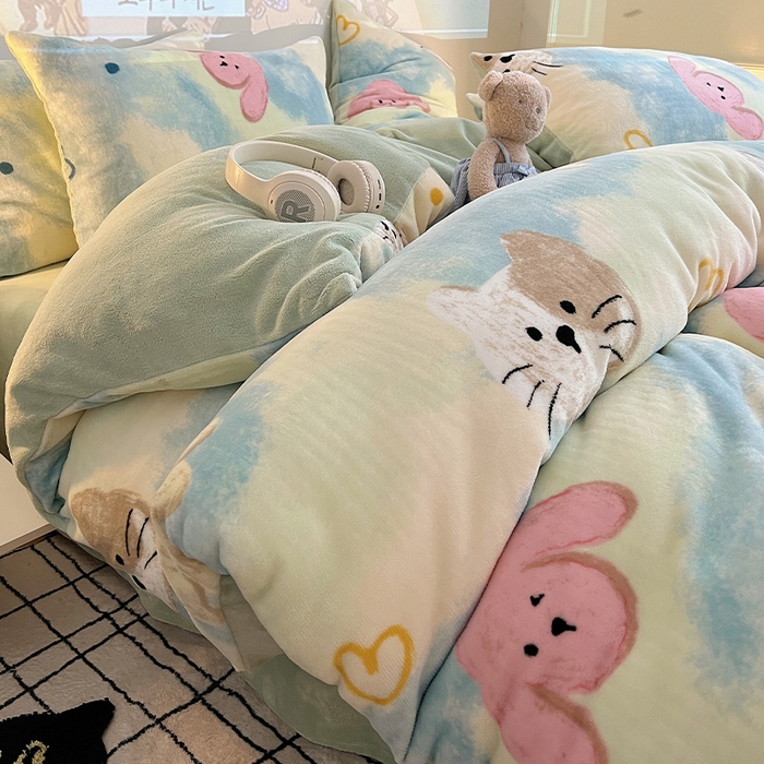 91家纺网 家纺一手货源 找家纺 （总）瑞莱 2025新款A类200克高克重秋冬印花牛奶绒四件套-卡通系列