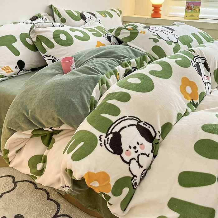 91家纺网 家纺一手货源 找家纺 （总）瑞莱 2025新款A类200克高克重秋冬印花牛奶绒四件套-卡通系列