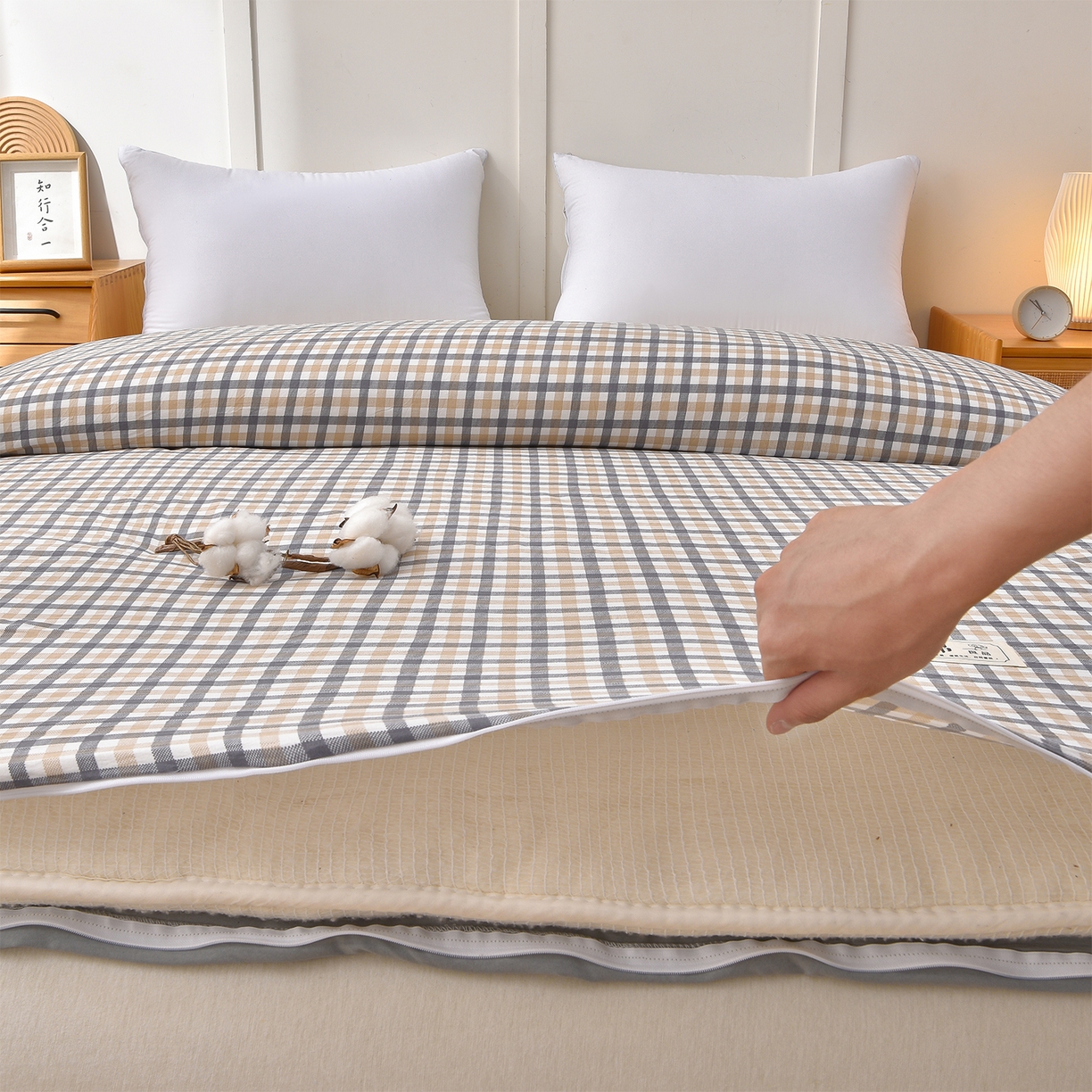 91家纺网 家纺一手货源 找家纺 锦逸家居 2025新款A类水洗棉棉花被被子被芯 印月咖