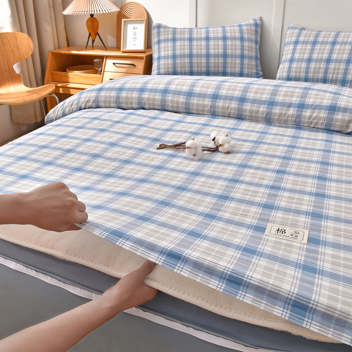 91家纺网 家纺一手货源 找家纺 锦逸家居 2025新款A类水洗棉棉花被被子被芯 遇见-蓝