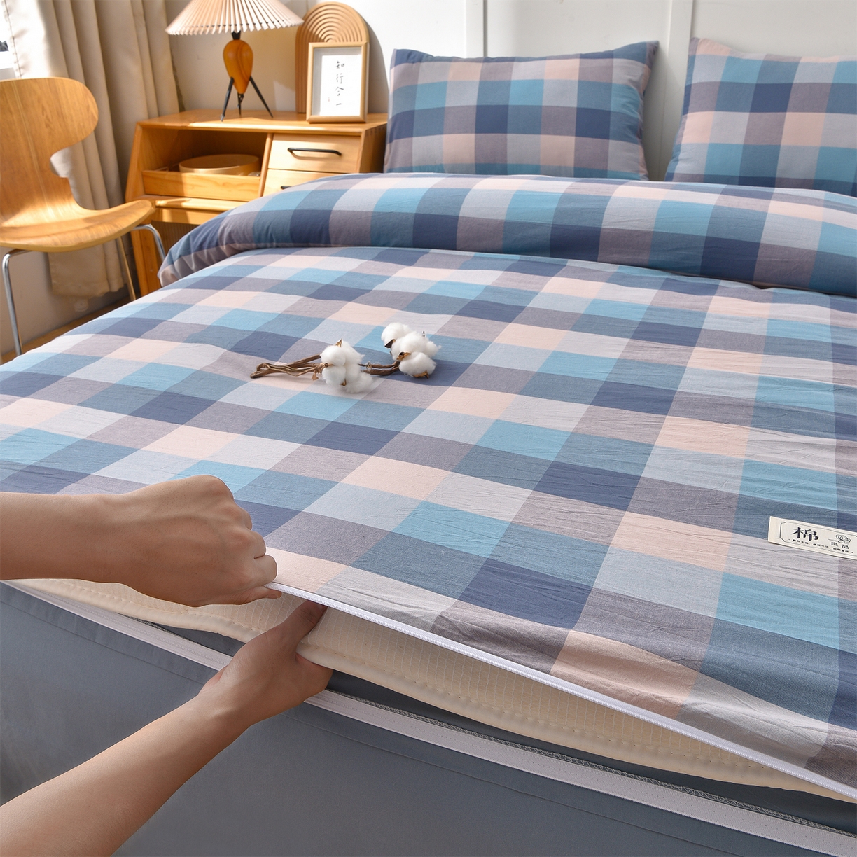 91家纺网 家纺一手货源 找家纺 锦逸家居 2025新款A类水洗棉棉花被被子被芯 云彩蓝