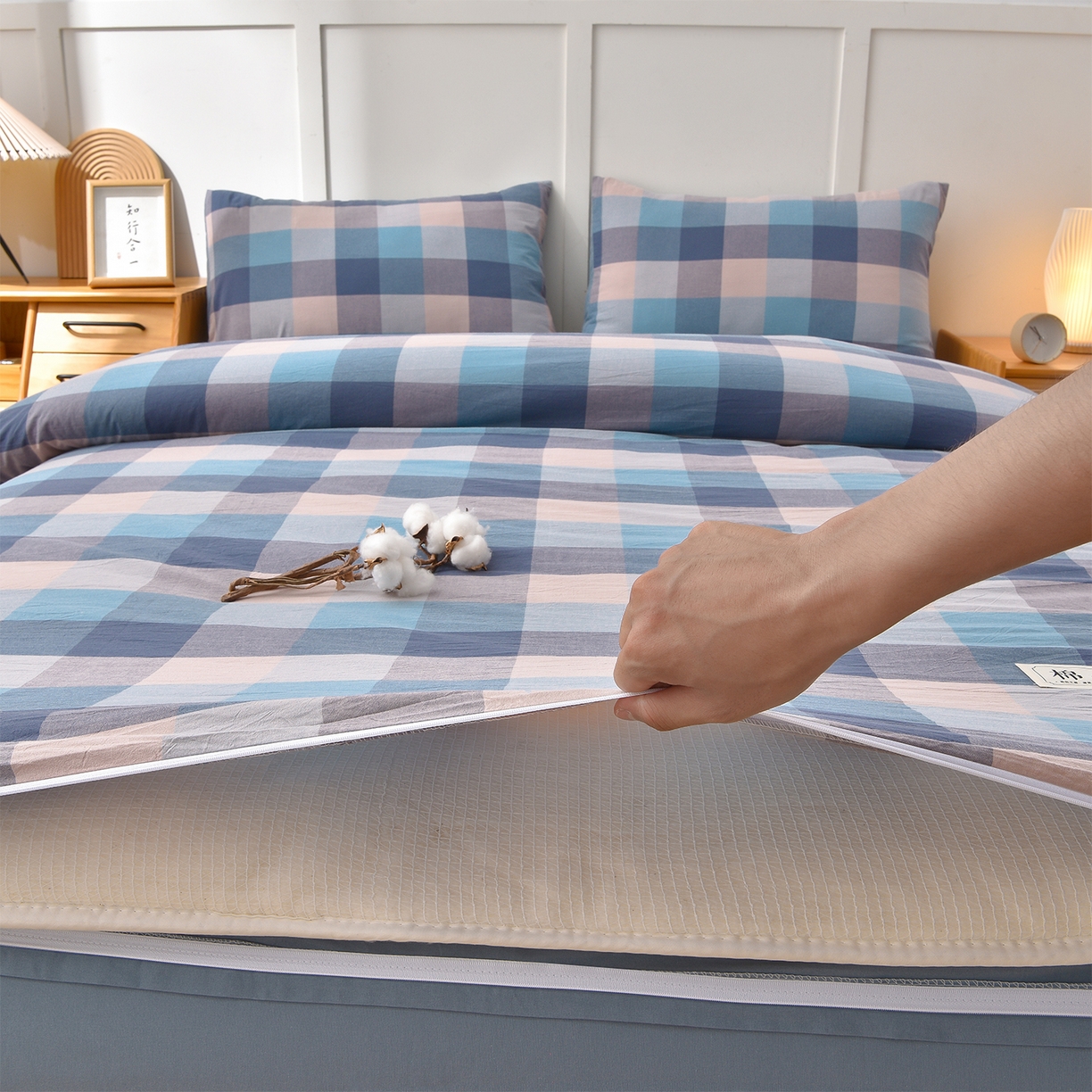 91家纺网 家纺一手货源 找家纺 锦逸家居 2025新款A类水洗棉棉花被被子被芯 云彩蓝