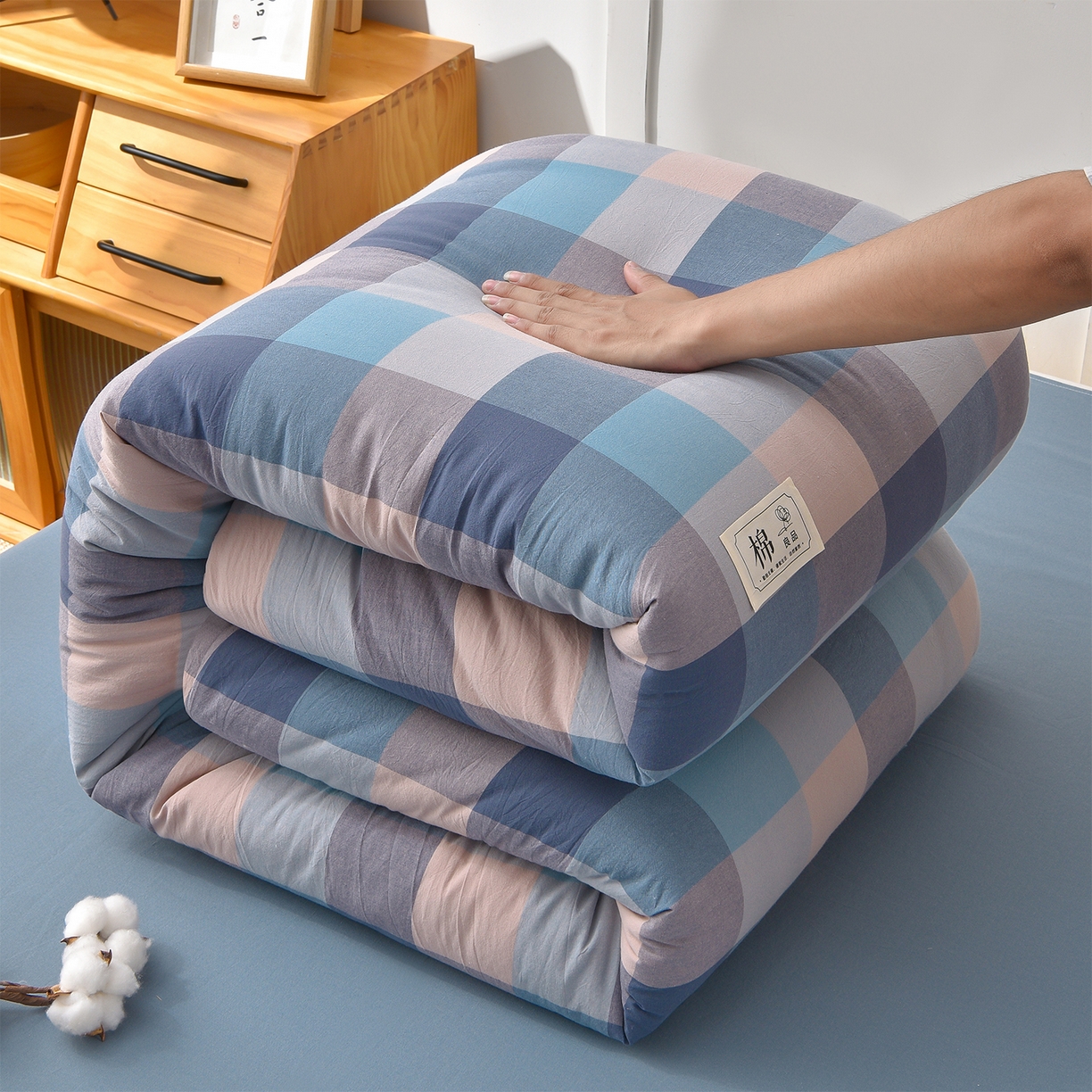 91家纺网 家纺一手货源 找家纺 锦逸家居 2025新款A类水洗棉棉花被被子被芯 云彩蓝