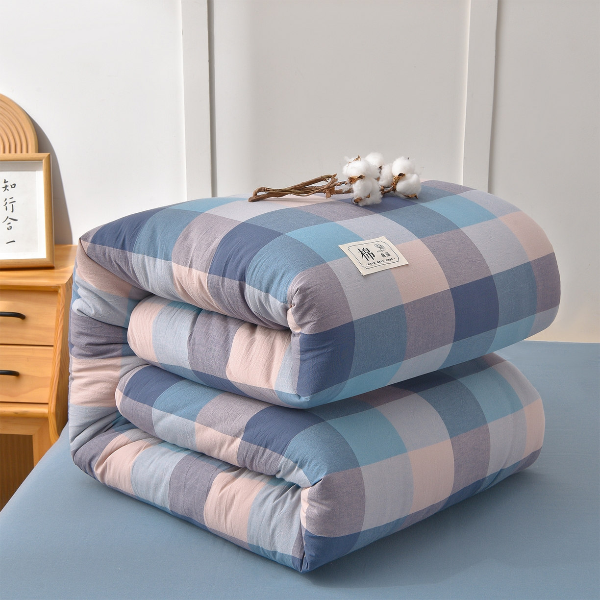 91家纺网 家纺一手货源 找家纺 锦逸家居 2025新款A类水洗棉棉花被被子被芯 云彩蓝