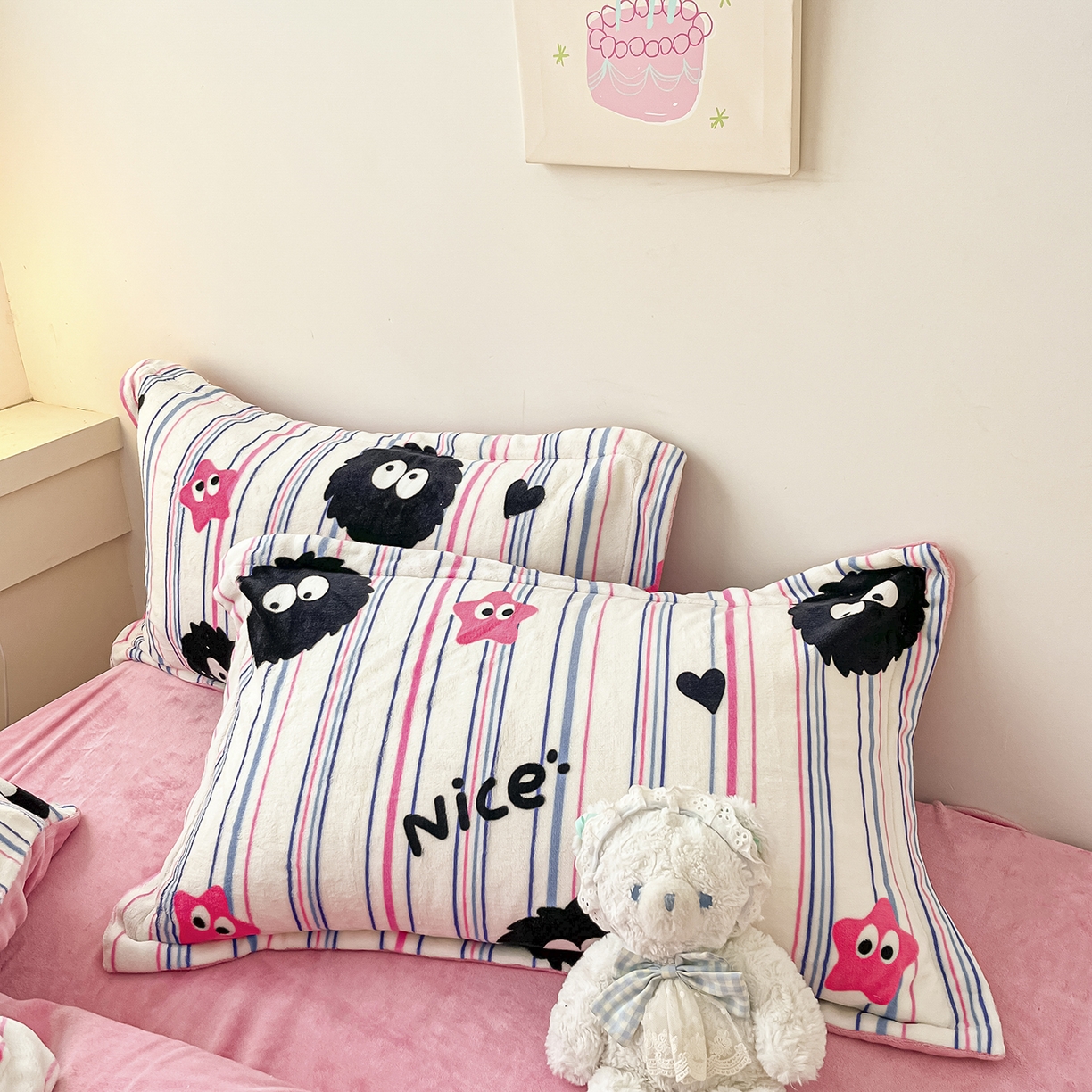 91家纺网 家纺一手货源 找家纺 瑞莱 2025新款A类200克高克重秋冬印花牛奶绒四件套-卡通系列 栗子球