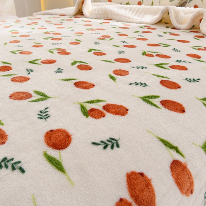 91家纺网 家纺一手货源 找家纺 圣楚家纺 2025新款牛奶绒羊羔绒双层毯盖毯毯子 迷人花香