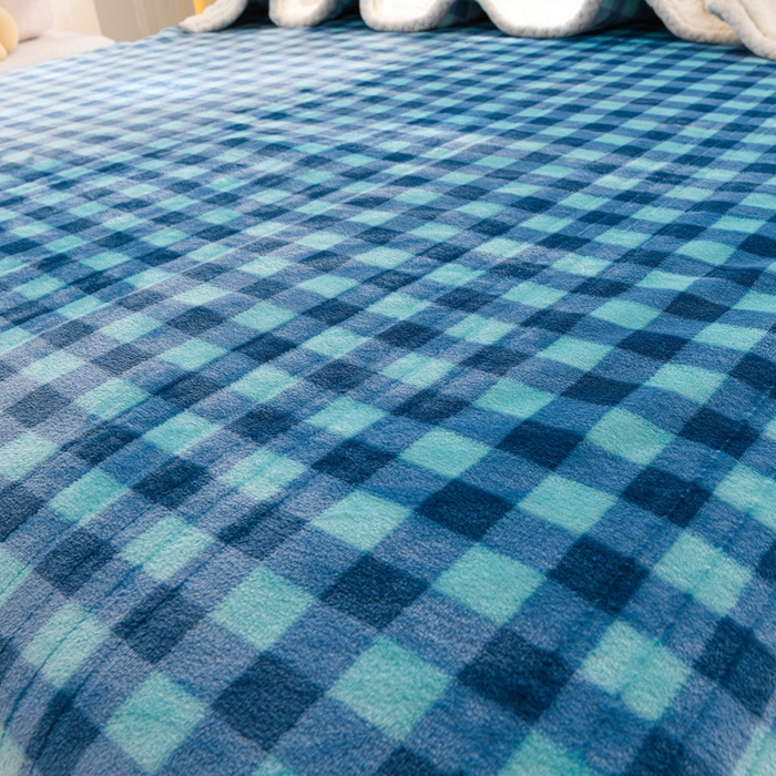 91家纺网 家纺一手货源 找家纺 圣楚家纺 2025新款牛奶绒羊羔绒双层毯盖毯毯子 蓝色天空