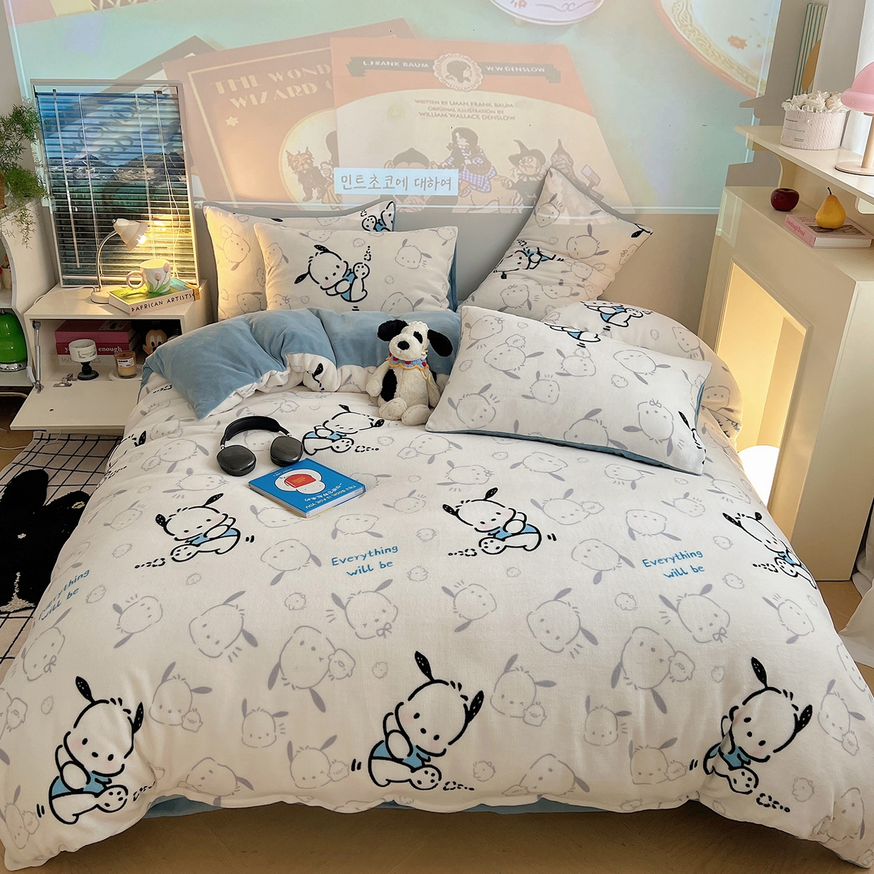 91家纺网 家纺一手货源 找家纺 瑞莱 2025新款A类200克高克重秋冬印花牛奶绒四件套-卡通系列 绒调皮狗