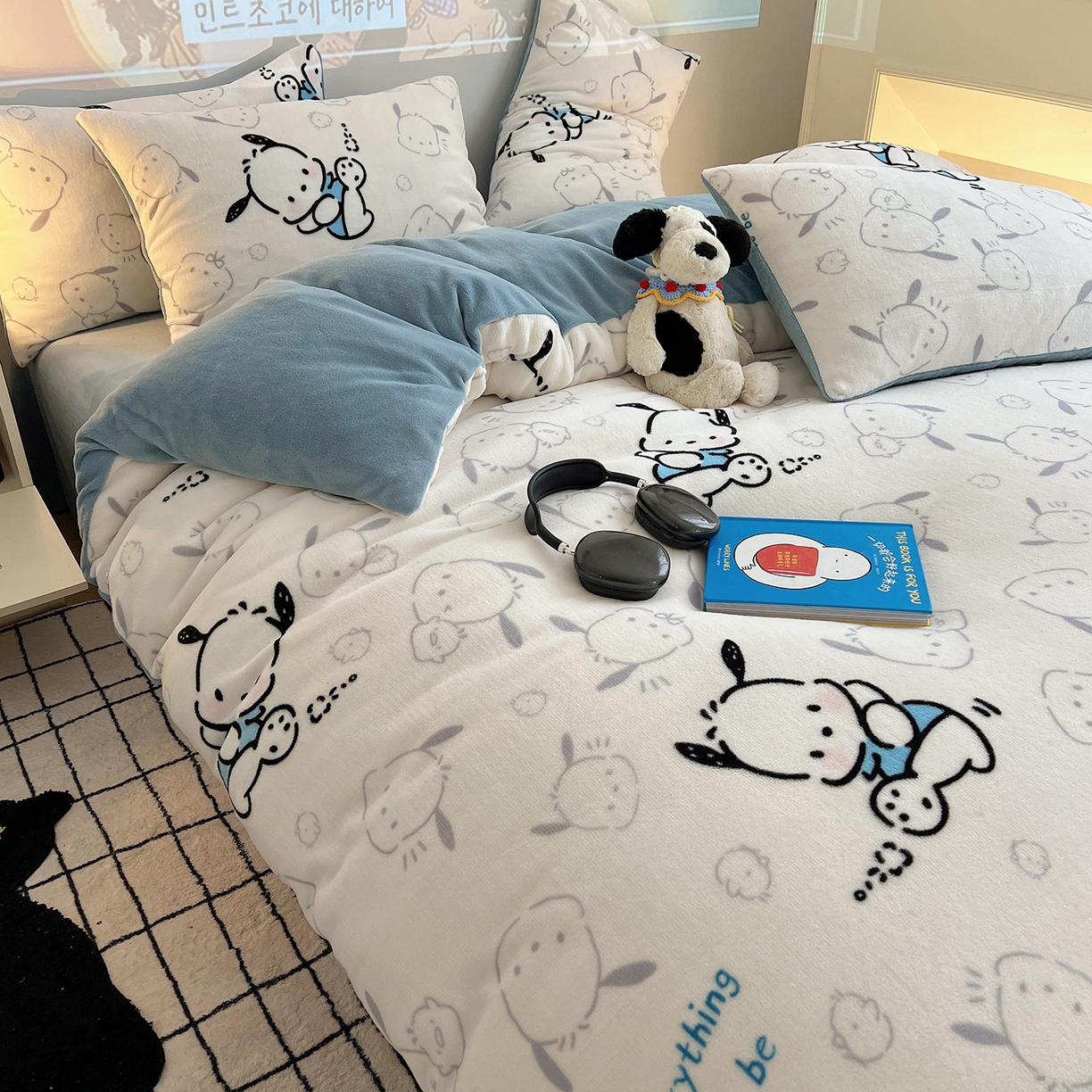 91家纺网 家纺一手货源 找家纺 瑞莱 2025新款A类200克高克重秋冬印花牛奶绒四件套-卡通系列 绒调皮狗