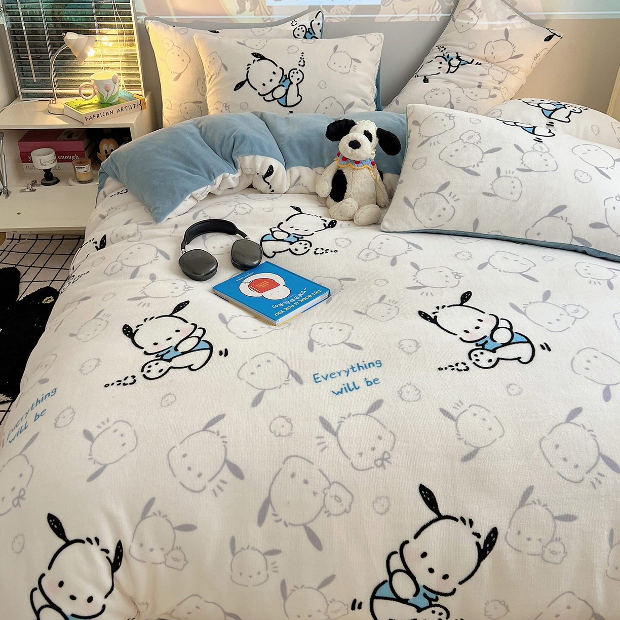 91家纺网 家纺一手货源 找家纺 瑞莱 2025新款A类200克高克重秋冬印花牛奶绒四件套-卡通系列 绒调皮狗