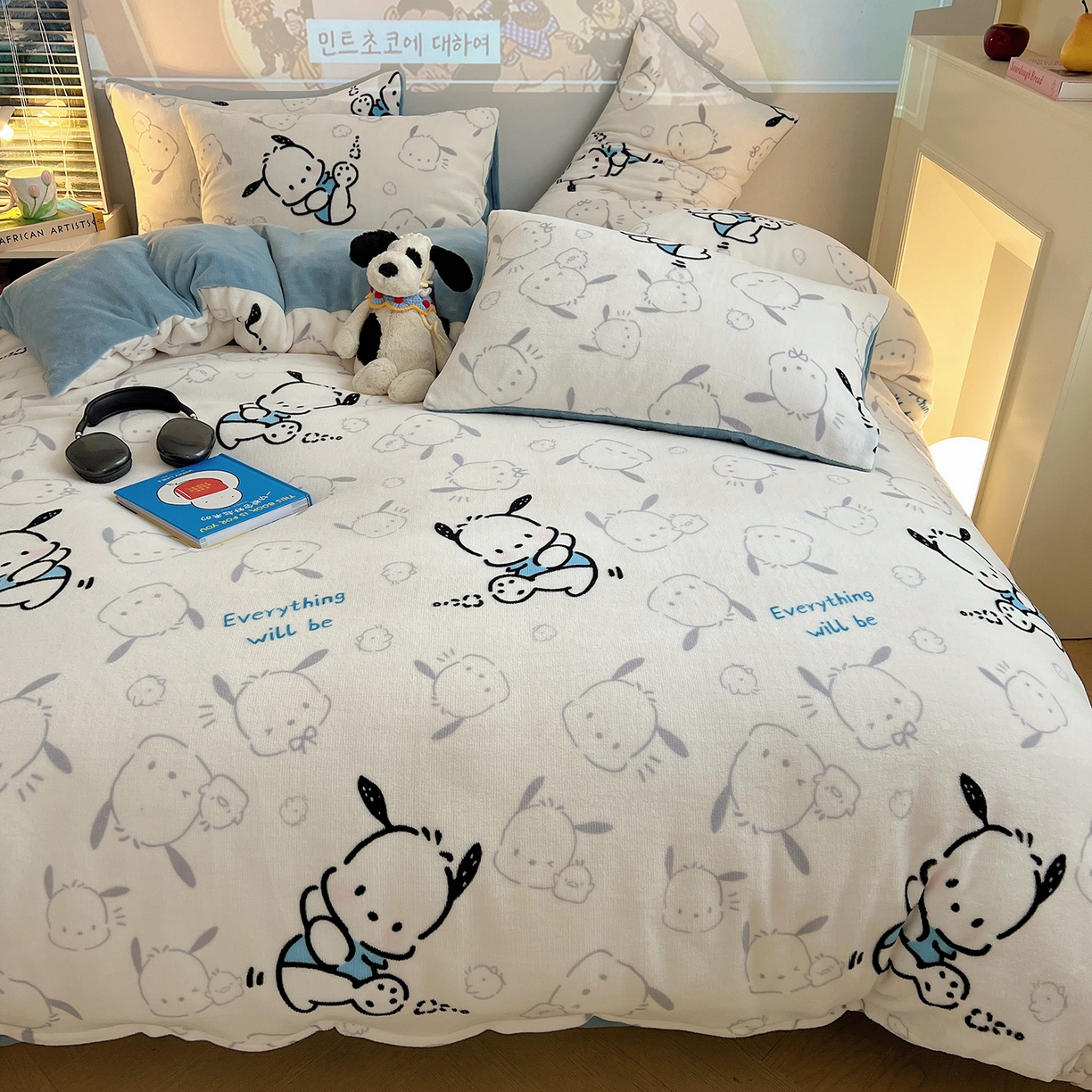 91家纺网 家纺一手货源 找家纺 瑞莱 2025新款A类200克高克重秋冬印花牛奶绒四件套-卡通系列 绒调皮狗