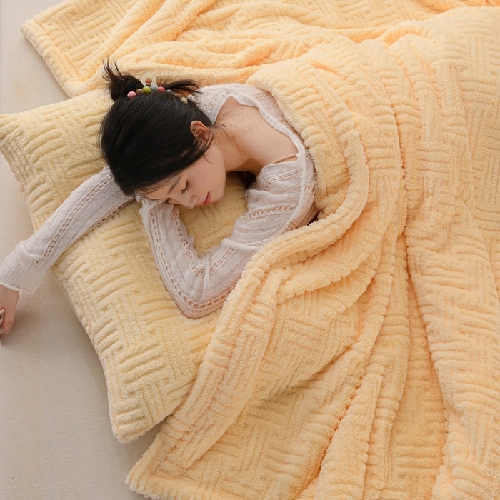 91家纺网 家纺一手货源 找家纺 圣楚家纺 2025新款塔芙绒毛毯盖毯毯子-恬梦 恬梦奶黄
