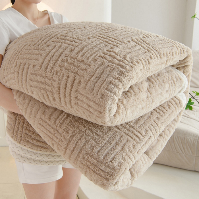 圣楚家纺 2025新款塔芙绒羊羔绒双层毛毯盖毯毯子-暖窝 暖窝卡其