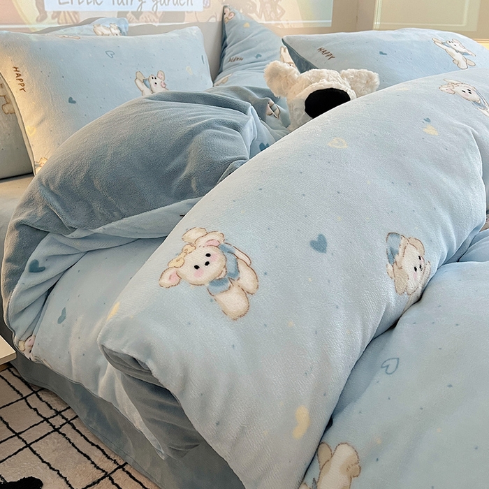 瑞莱 2025新款A类200克高克重秋冬印花牛奶绒四件套-卡通系列 绒小奶狗