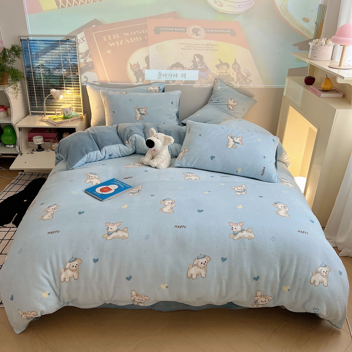 91家纺网 家纺一手货源 找家纺 瑞莱 2025新款A类200克高克重秋冬印花牛奶绒四件套-卡通系列 绒小奶狗