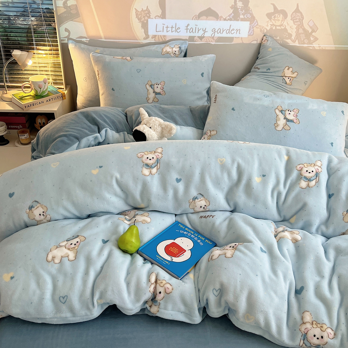 91家纺网 家纺一手货源 找家纺 瑞莱 2025新款A类200克高克重秋冬印花牛奶绒四件套-卡通系列 绒小奶狗