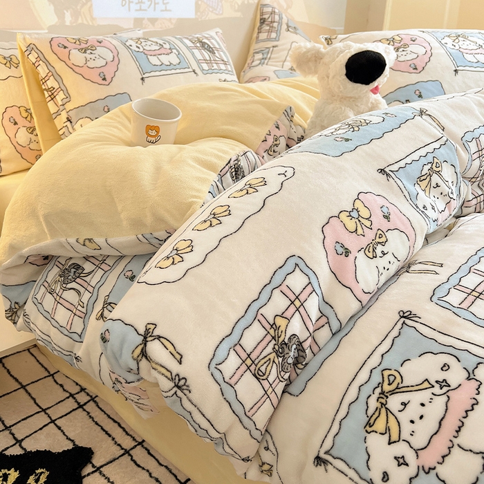 瑞莱 2025新款A类200克高克重秋冬印花牛奶绒四件套-卡通系列 绒小泡芙