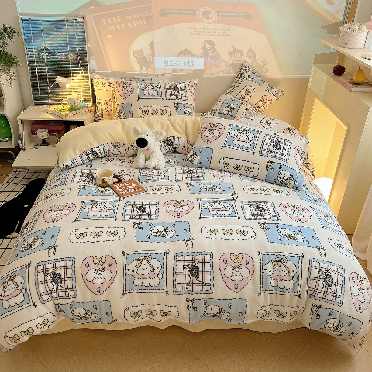 91家纺网 家纺一手货源 找家纺 瑞莱 2025新款A类200克高克重秋冬印花牛奶绒四件套-卡通系列 绒小泡芙