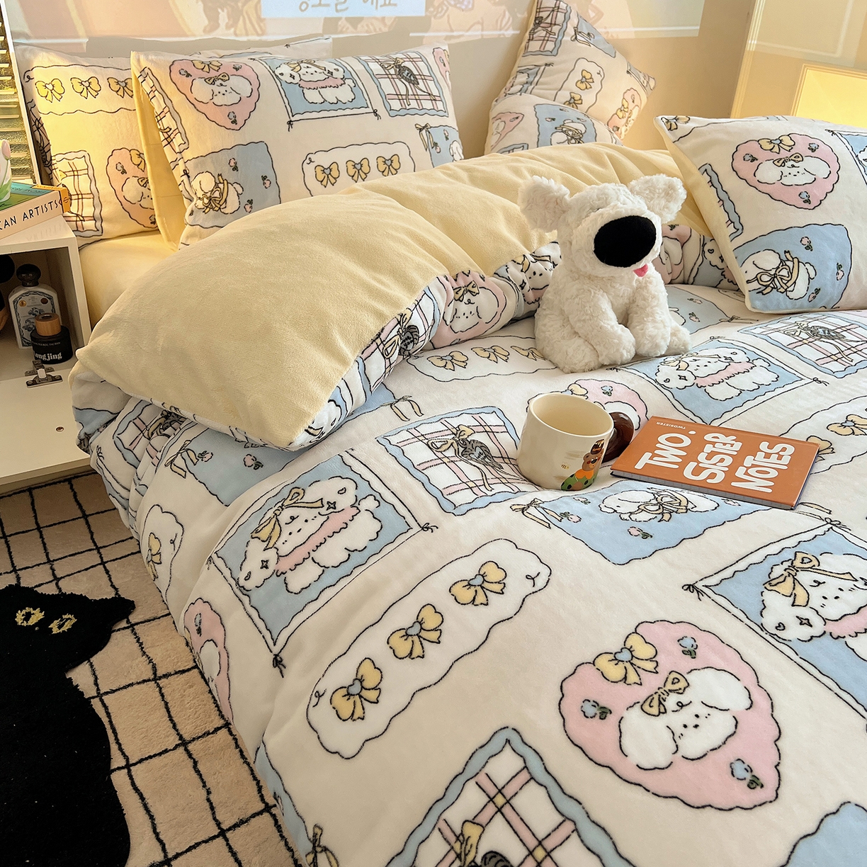 91家纺网 家纺一手货源 找家纺 瑞莱 2025新款A类200克高克重秋冬印花牛奶绒四件套-卡通系列 绒小泡芙