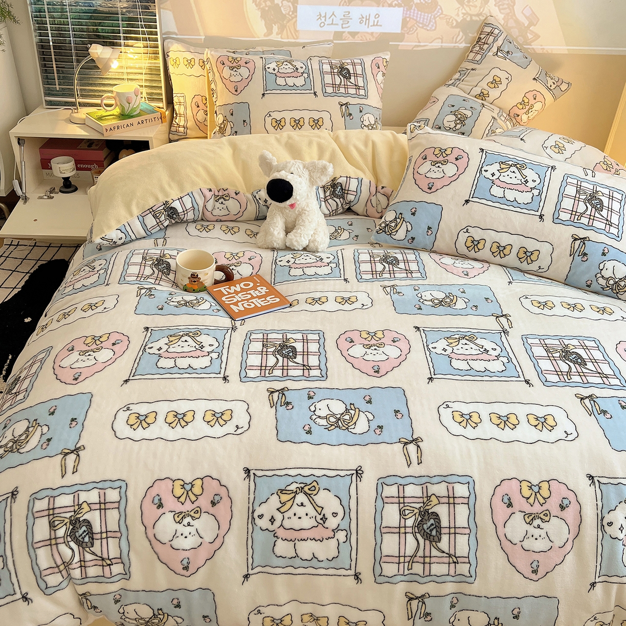 91家纺网 家纺一手货源 找家纺 瑞莱 2025新款A类200克高克重秋冬印花牛奶绒四件套-卡通系列 绒小泡芙