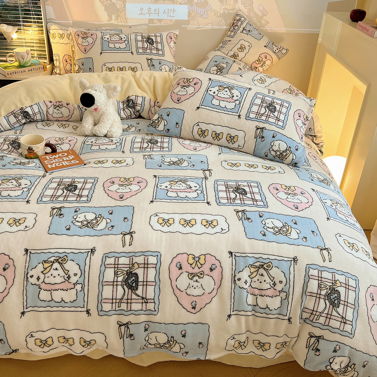 91家纺网 家纺一手货源 找家纺 瑞莱 2025新款A类200克高克重秋冬印花牛奶绒四件套-卡通系列 绒小泡芙