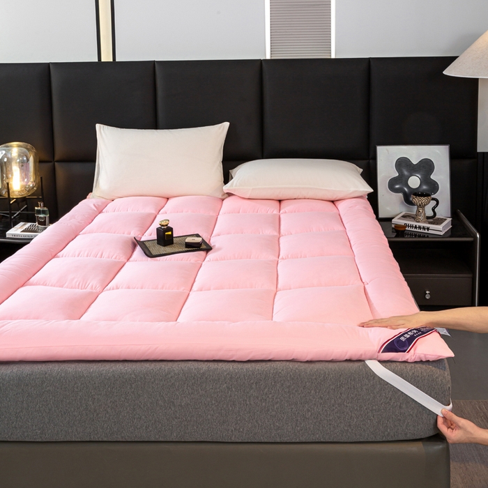 91家纺网 家纺一手货源 找家纺 憨豆家纺 2026新款酒店羽丝绒床垫学生宿舍单人床褥超厚榻榻米垫子不塌陷被褥可折叠 清新粉