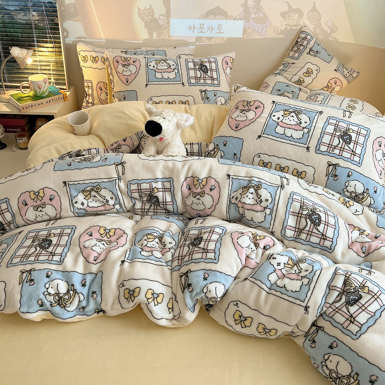 91家纺网 家纺一手货源 找家纺 瑞莱 2025新款A类200克高克重秋冬印花牛奶绒四件套-卡通系列 绒小泡芙