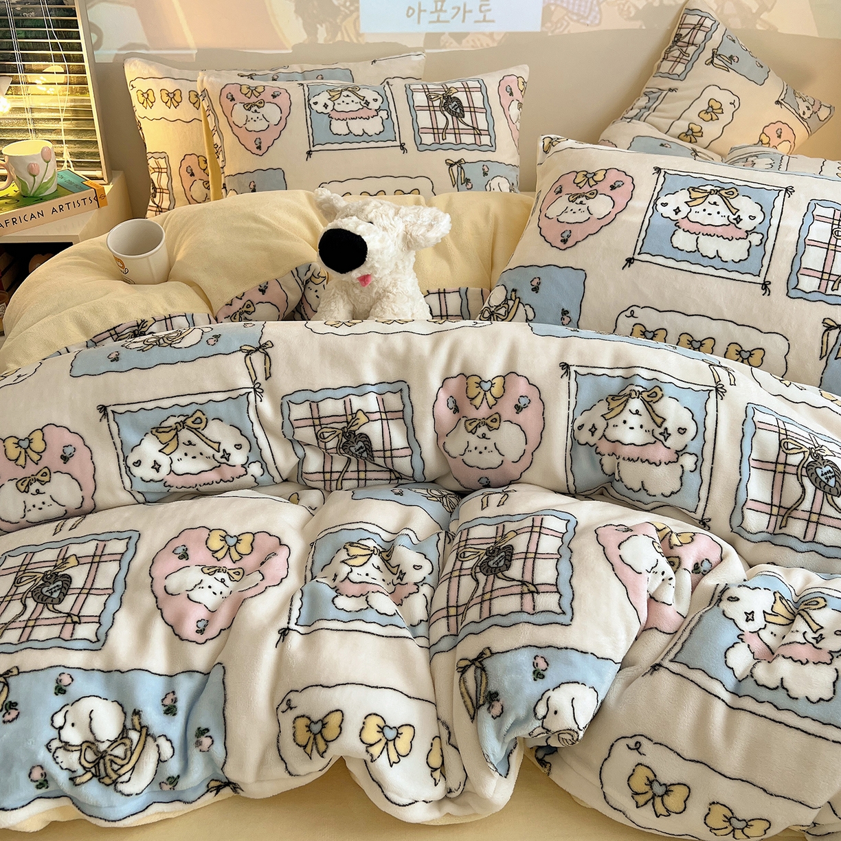 91家纺网 家纺一手货源 找家纺 瑞莱 2025新款A类200克高克重秋冬印花牛奶绒四件套-卡通系列 绒小泡芙