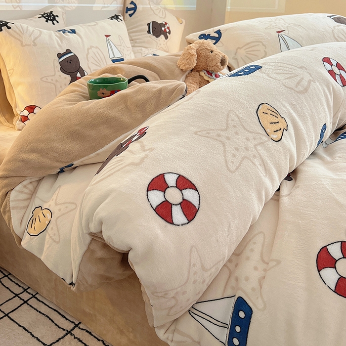 瑞莱 2025新款A类200克高克重秋冬印花牛奶绒四件套-卡通系列 远航