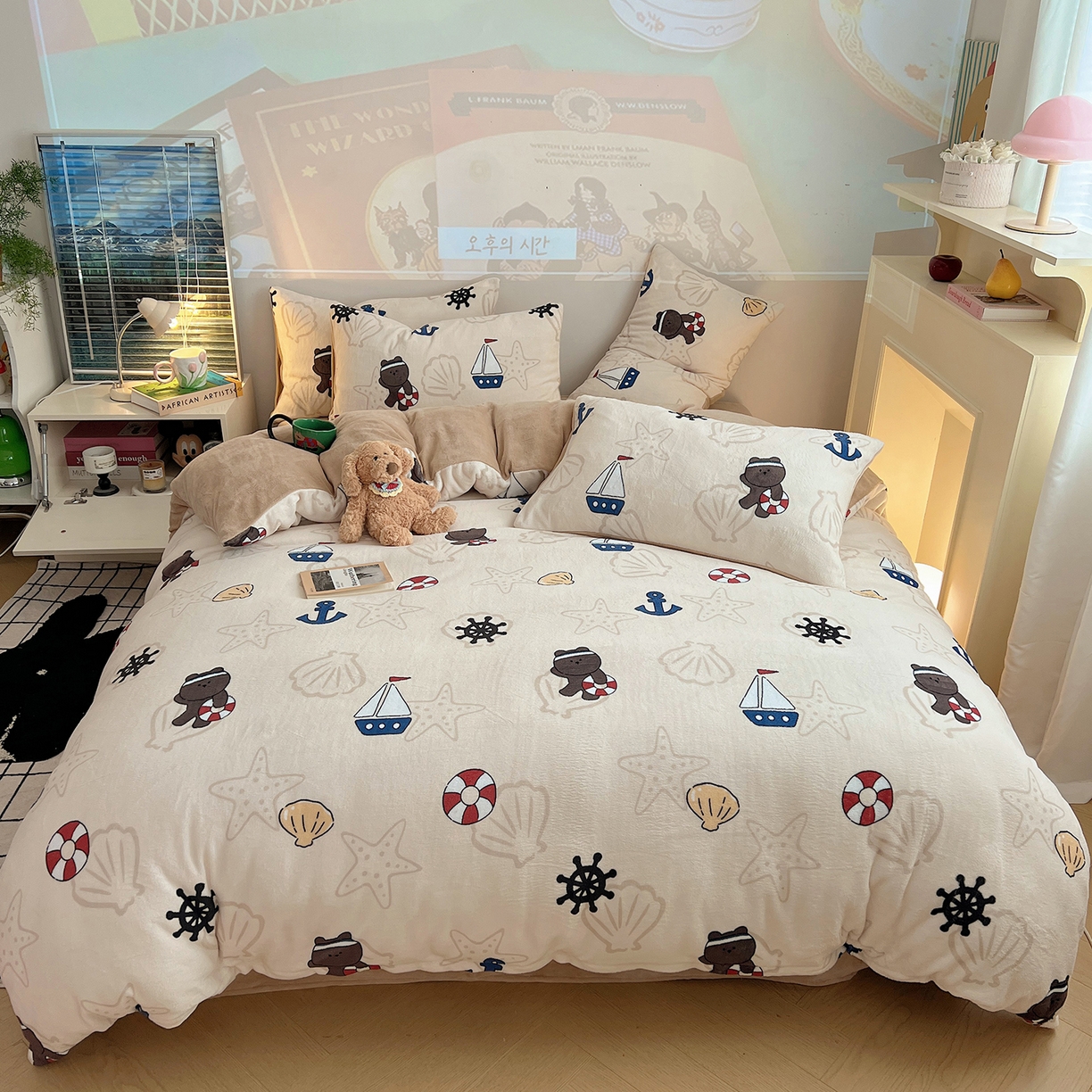 91家纺网 家纺一手货源 找家纺 瑞莱 2025新款A类200克高克重秋冬印花牛奶绒四件套-卡通系列 远航