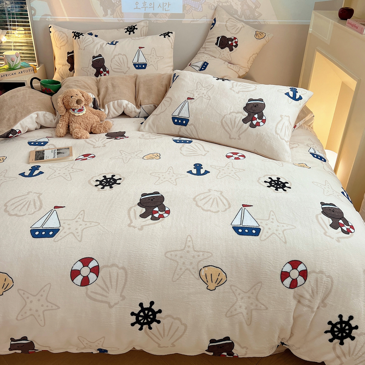 91家纺网 家纺一手货源 找家纺 瑞莱 2025新款A类200克高克重秋冬印花牛奶绒四件套-卡通系列 远航